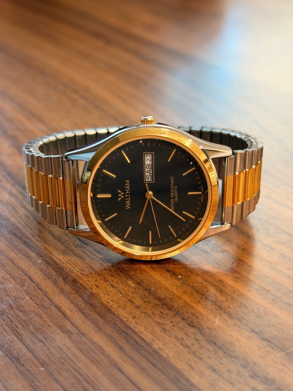 VTG Waltham Two-Tone Gold & Silver Watch Men's Classic Stretchy Band Watch